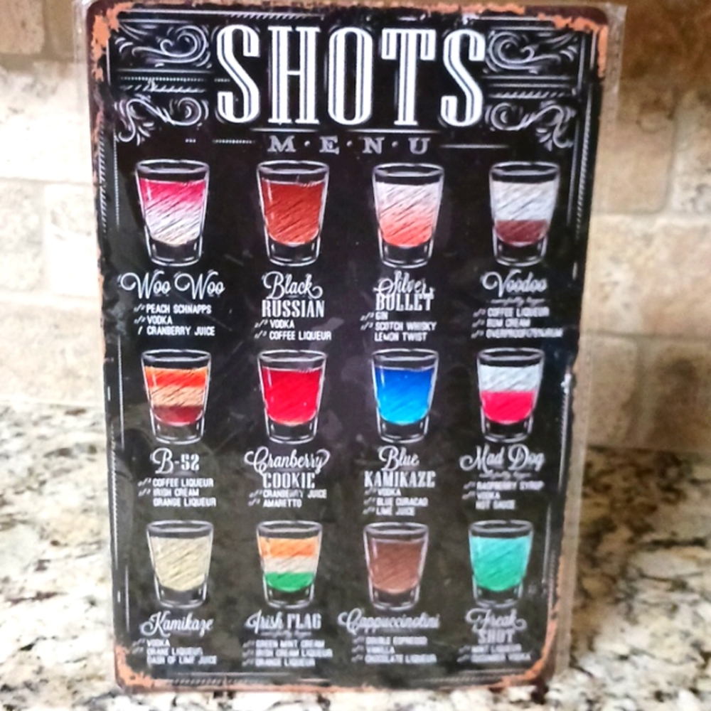 Shots Menu Metal Sign